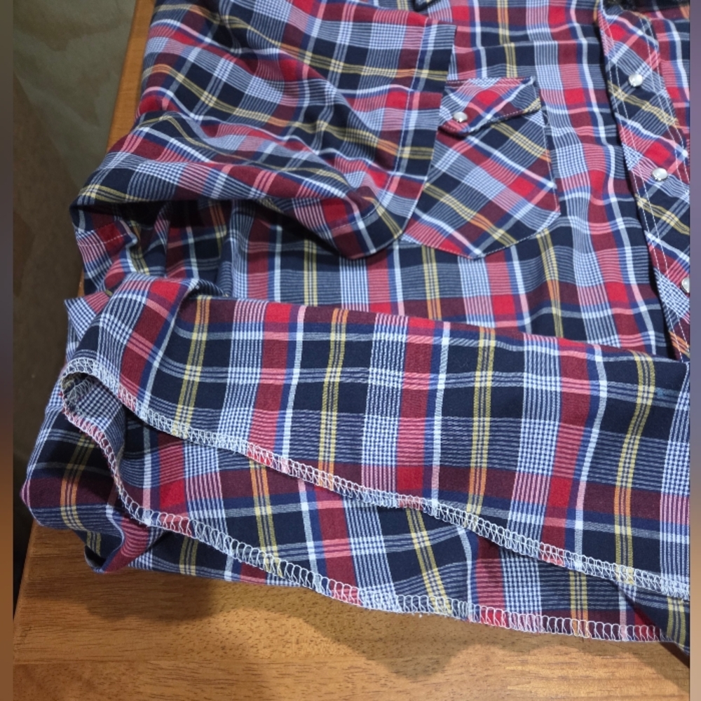 Wrangler Western Plaid Snap Button Shirt Men's XL X-Long Tails Red Blue‎ Yellow - Picture 9 of 12
